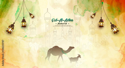 Eid al Adha Mubarak Islamic festival social media banner and Eid Mubarak Post Template