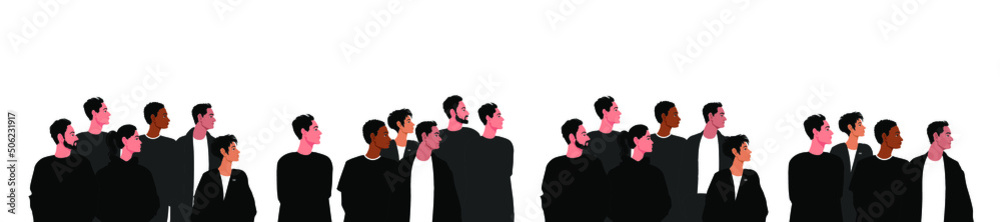 International group of people, with different social status, isolated on white. Generations man and woman. Large crowd of citizens. Collective portrait people in black.