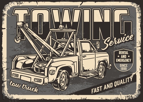 Towing service monochrome scraped poster