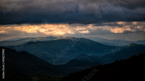 Fototapeta Naklejka Na Ścianę i Meble -  Dramatic cloudy sky over the mountains. Pikui mountain range, Bieszczady, Carpathians, Ukraine.