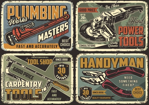 Work tool posters collection with scraped effect
