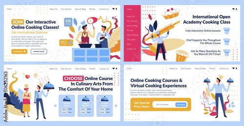 Online cooking class advertising at web banner set