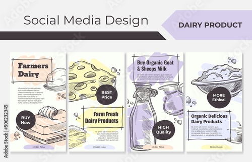 Template story banner design with dairy product ad