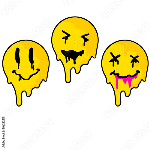 Acid smiley face. Psychedelic symbol of rave and techno. Funny sticker