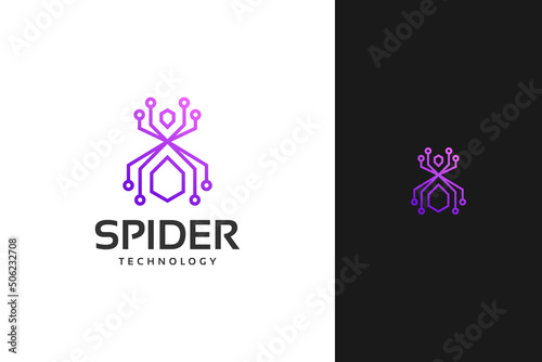 minimal spider tech technology logo design vector photo