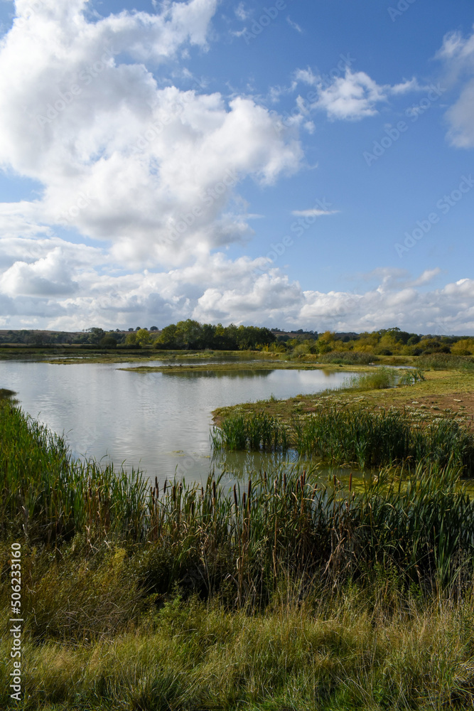 Cloudy weather at Rutland Water nature reserve in the East Midlands, UK. Managed by the Rutland and Leicestershire Wildlife Trust