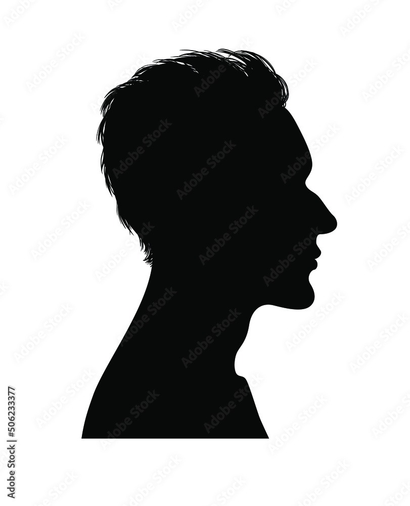 Human head profile. Man head silhouette. Human head icon. Male face profile black shadow silhouette. Vector illustration. Avatar for Social Media.