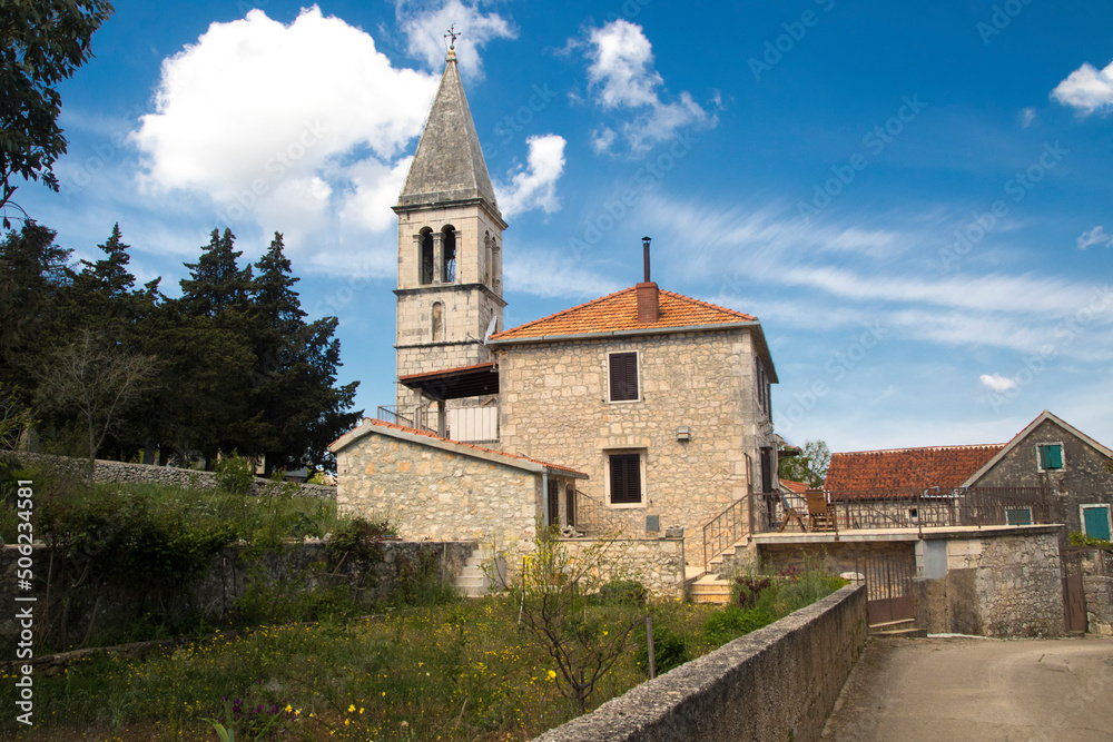 Old church of saint Kuzma and Damjan in Dracevica vilage in island Brac Croatia