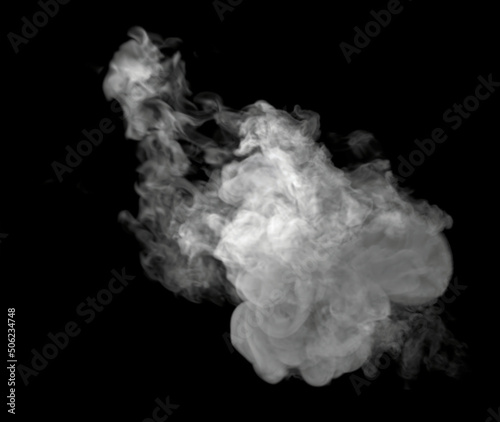 Bottom View of Wispy and Swirly White Medium Smoke cloud on black