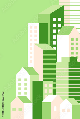 背景素材_シンプルなビル街_緑