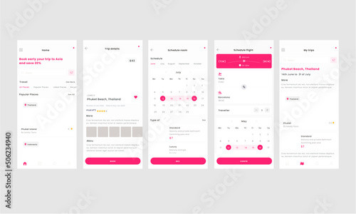  Travel Booking App UI Kit to book a trip and schedule flight, tour or room in a hotel