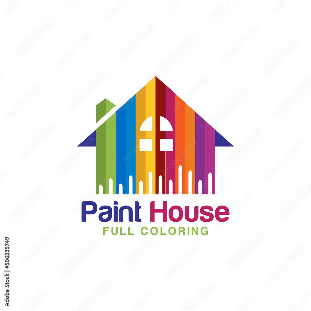 Paint house logo design vector template. The concept for home decoration, building, house construction, and staining.
