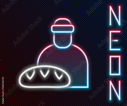 Glowing neon line Feeding the homeless icon isolated on black background. Help and support. Giving food to the hungry concept. Colorful outline concept. Vector