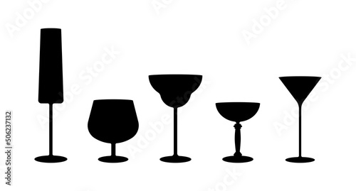 Set of black bar glasses icons on a white background.