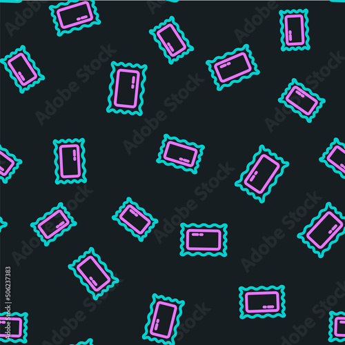 Line Big full length mirror for bedroom, shops, backstage icon isolated seamless pattern on black background. Vector