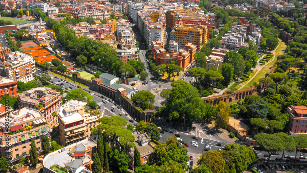 Aerial view of Porta Metronia in Rome, Italy.