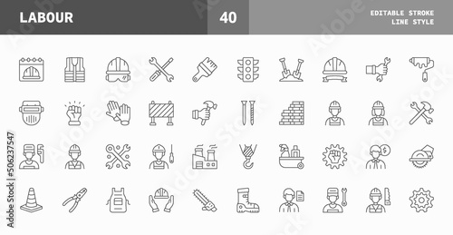 Labor icons set. Line set of vector icons editable stroke and pixel perfect. Can used for digital product, presentation, UI and many more. photo