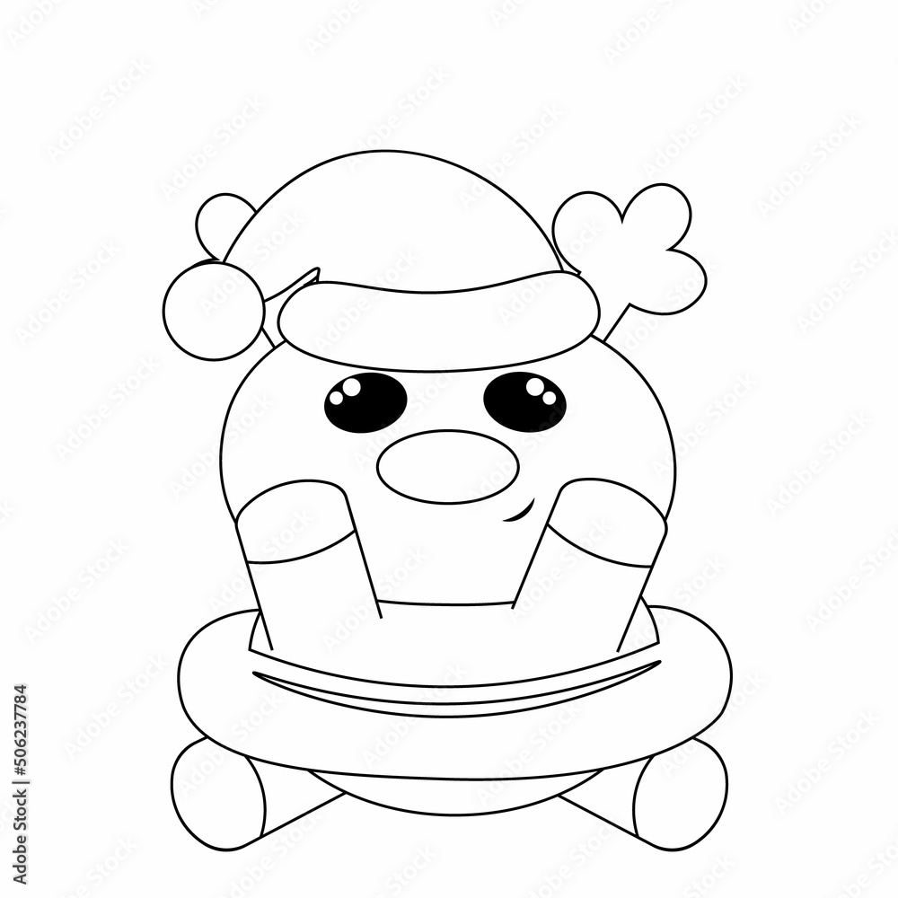 Summer Reindeer with inflatable rubber ring. Draw illustration in black and white Summer Reindeer with inflatable rubber ring. Draw illustration in black and white
