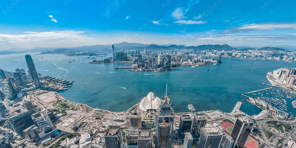 Hong Kong skyline from aerial view