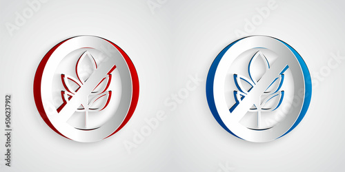 Paper cut Gluten free grain icon isolated Paper cut background. No wheat sign. Food intolerance symbols. Paper art style. Vector