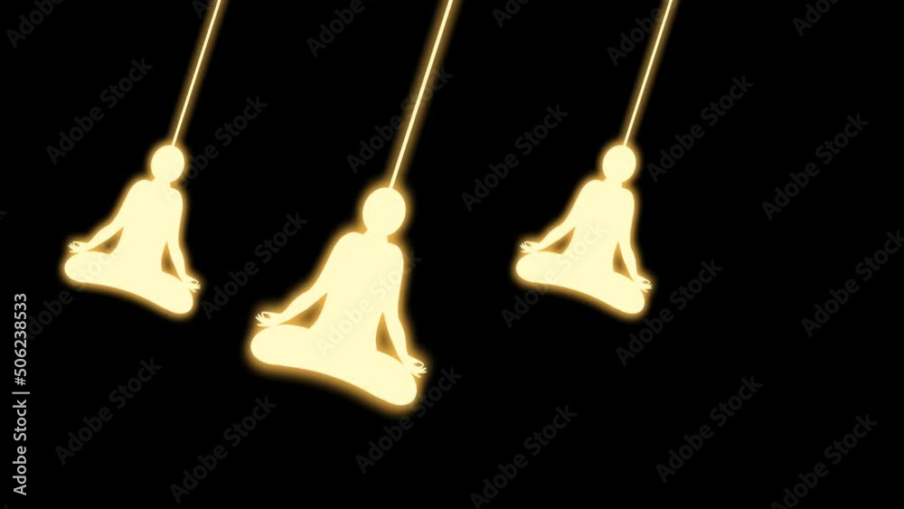 Three bright golden yoga position swinging on black background. Three bright golden yoga position swinging on black background.