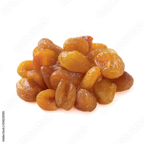 a small pile of fresh dried apricots lies isolated on a white background