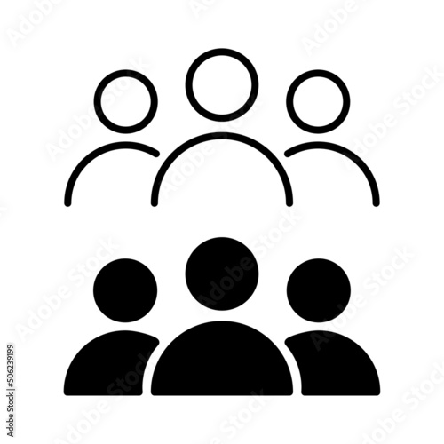 person line icon, person sketch and solid vector illustration, isolated group linear pictogram in black