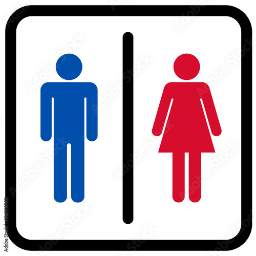 男女のトイレのサイン（枠あり、青と赤）