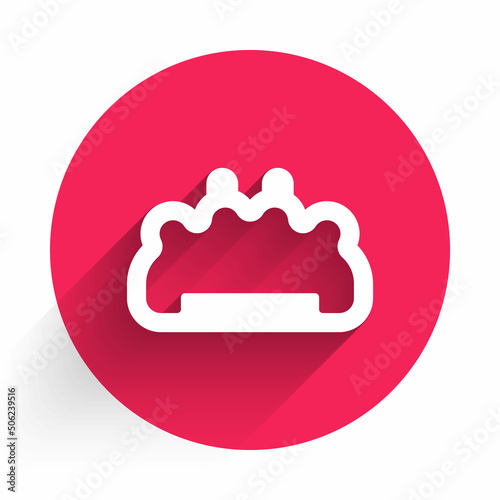 White Brass knuckles icon isolated with long shadow background. Red circle button. Vector