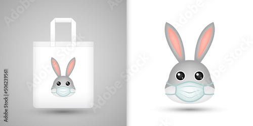 Rabbit head on white tote bag