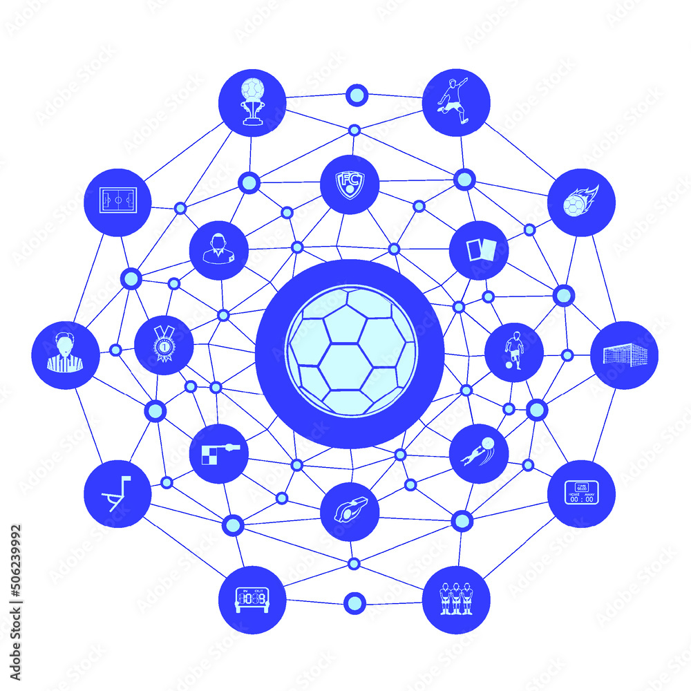 Group of Soccer icons with line polygon background.Soccer learning concept. Group of Soccer icons with line polygon background.Soccer learning concept.
