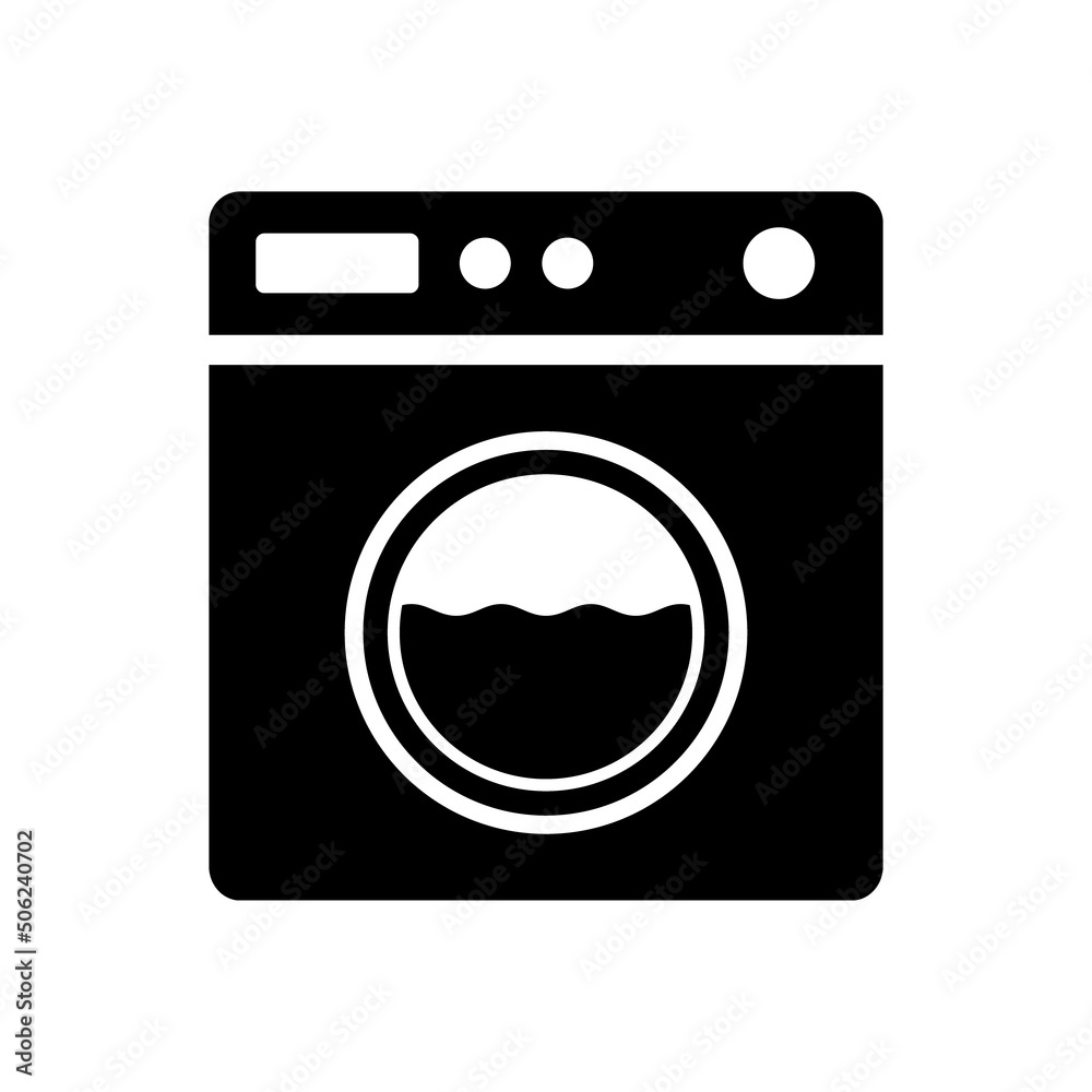 Washing machine icon. Vector illustration of electrical equipment for washing clothes. Flat and simple design isolated on white background. Bathroom equipment. Laundromat.