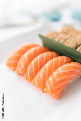 Japanese seafood sushi, on white background