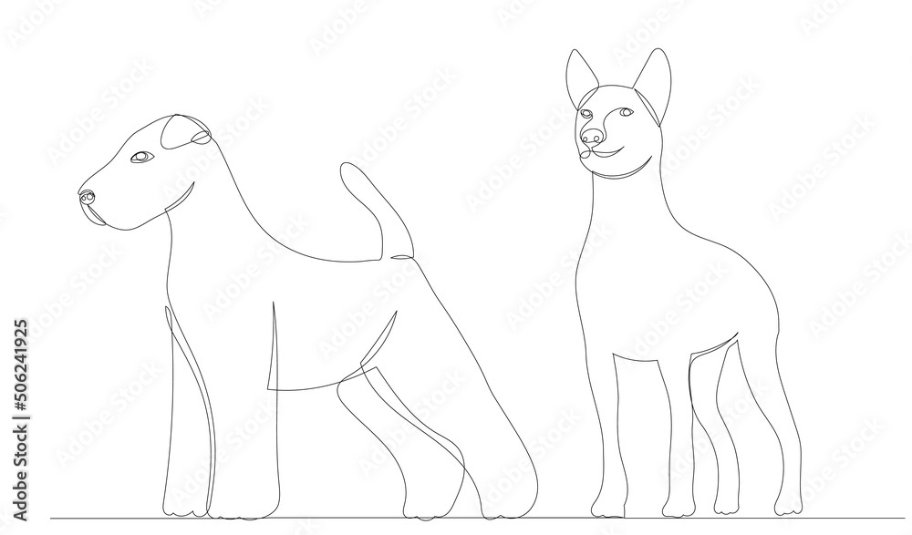 Fototapeta premium dogs drawing in one continuous line, isolated, vector