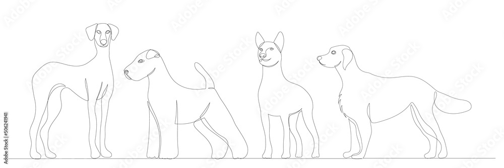 dogs drawing in one continuous line, isolated