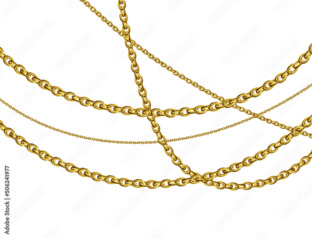 Gold necklaces Isolated on white. Golden chain vector illustration. Golden necklace for ads, flyers, web site, sale banners. Gold necklaces Isolated on white. Golden chain vector illustration. Golden necklace for ads, flyers, web site, sale banners.