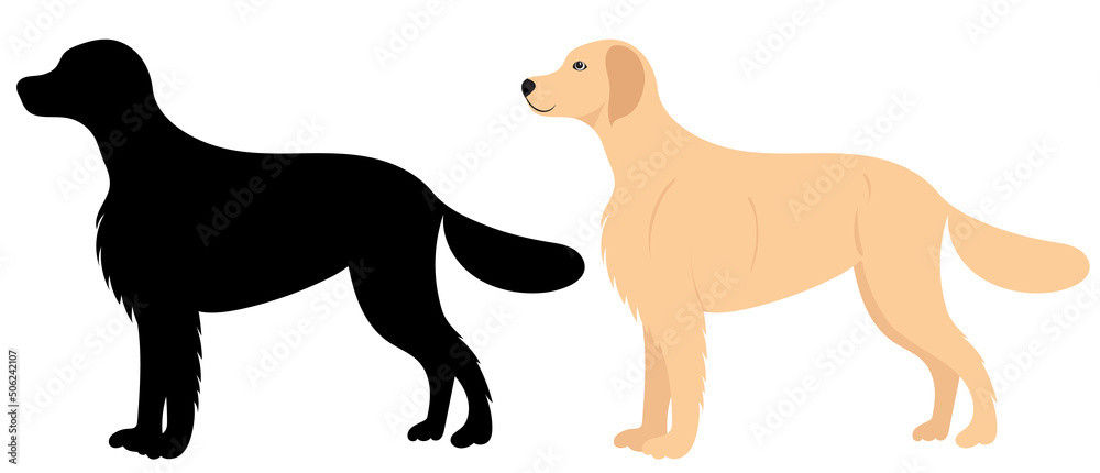 dog flat design, silhouette, isolated, vector