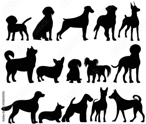 dogs set silhouette, on white background, isolated, vector