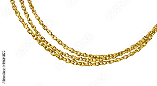 Gold necklaces Isolated on white. Golden chain vector illustration. Golden necklace for ads, flyers, web site, sale banners. 