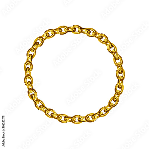 Golden chain round border frame. Wreath gold circle shape. Realistic vector illustration isolated on a white background. 