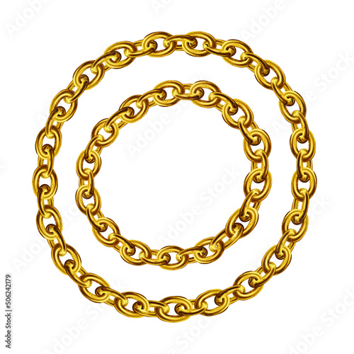 Golden chain round border frame. Wreath gold circle shape. Realistic vector illustration isolated on a white background. 