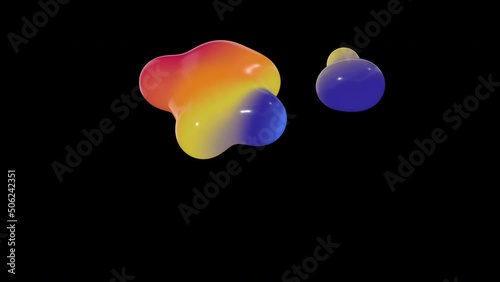 Abstract geometric art with floating liquid drops. Rainbow graphics. 3d render of gradient color metaballs
