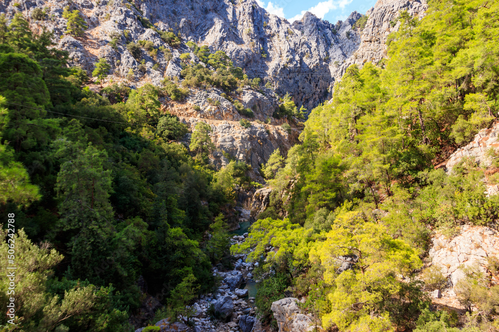 View of a mountain river in Goynuk canyon in Antalya province, Turkey. View from above