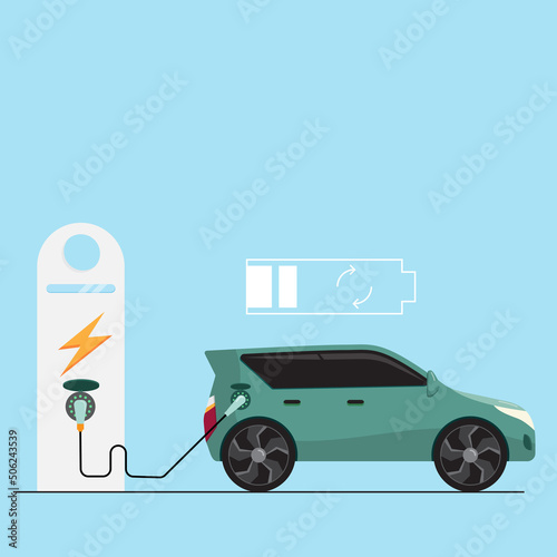 electric vehicle ev car recharge station concept cartoon