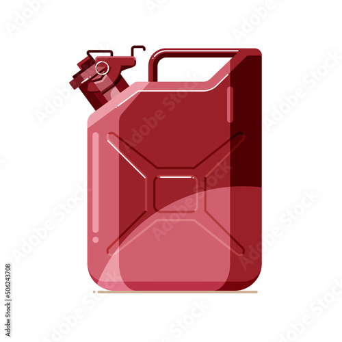 Colorful metal jerry can integrated carrying handle and cap with a locking pin for storage and transportation of flammable fuels. Isolated background. Flat cartoon illustration for poster, web design
