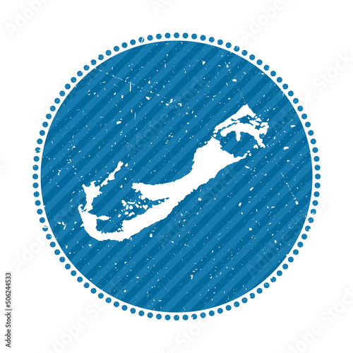 Bermuda striped retro travel sticker. Badge with map of island, vector illustration. Can be used as insignia, logotype, label, sticker or badge of Bermuda.