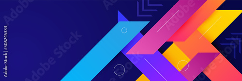 Abstract colorful polygon banner design template. Colorful tech web banner with geometric shapes backdrop and gradient colors. Vector graphic design banner pattern presentation background.