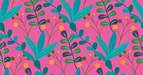Wallpaper Mural Blooming flowers and foliage, seamless pattern Torontodigital.ca
