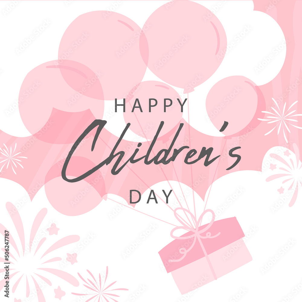 Children's day vector background. Cloud with Children's Day title, balloons.