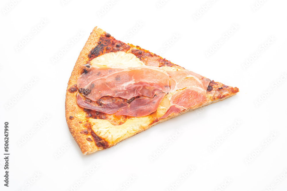 Pizza with prosciutto or parma ham pizza on white background Pizza with prosciutto or parma ham pizza on white background